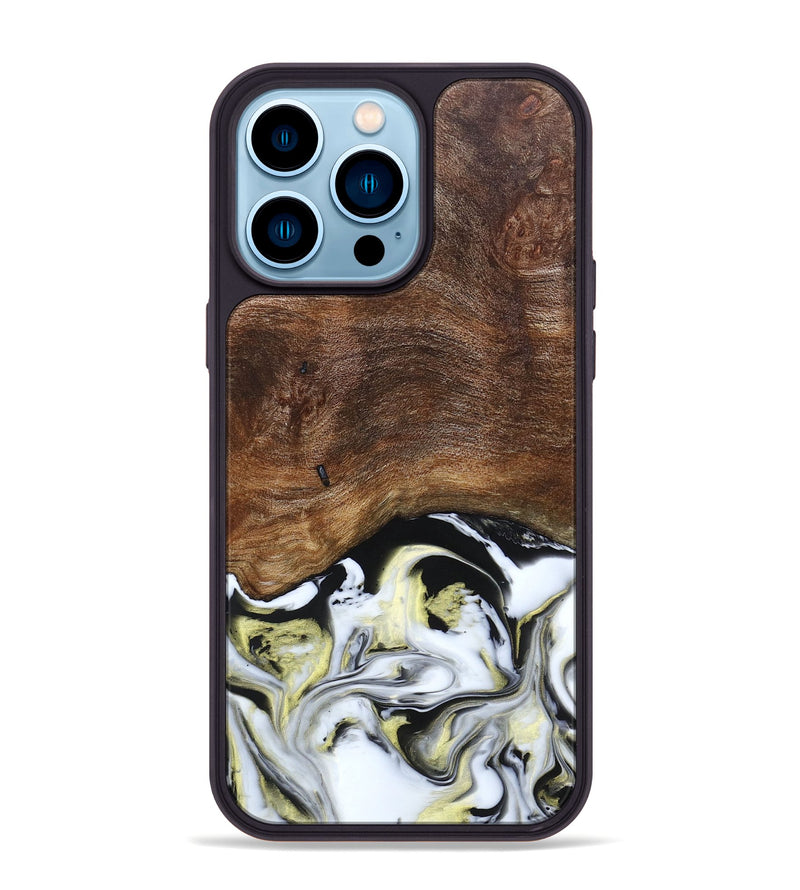 iPhone 14 Pro Max Wood+Resin Phone Case - Ivy (Black & White, 663732)