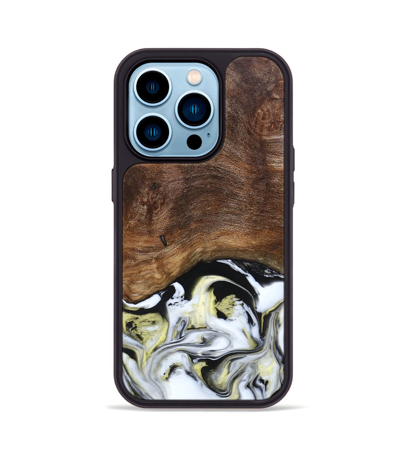 iPhone 14 Pro Wood+Resin Phone Case - Ivy (Black & White, 663732)
