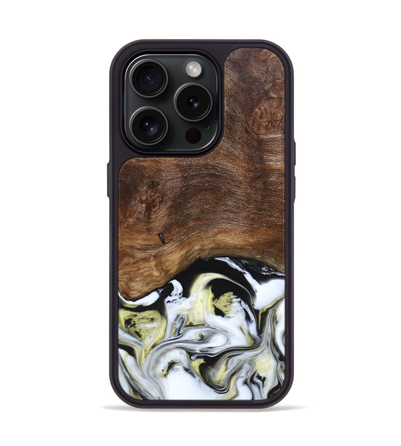 iPhone 15 Pro Wood+Resin Phone Case - Ivy (Black & White, 663732)