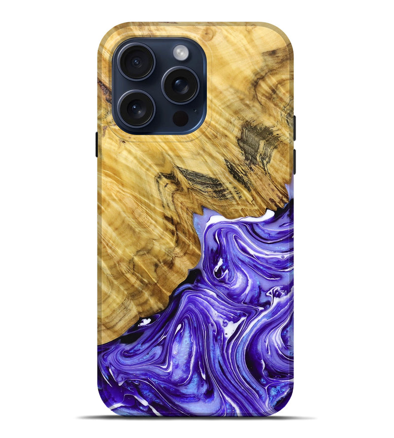 iPhone 15 Pro Max Wood+Resin Live Edge Phone Case - Adeline (Purple, 663921)