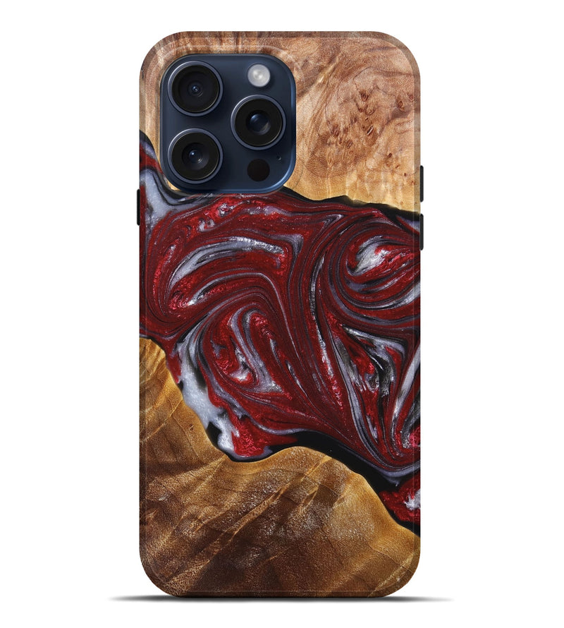 iPhone 15 Pro Max Wood+Resin Live Edge Phone Case - Darlene (Red, 664348)