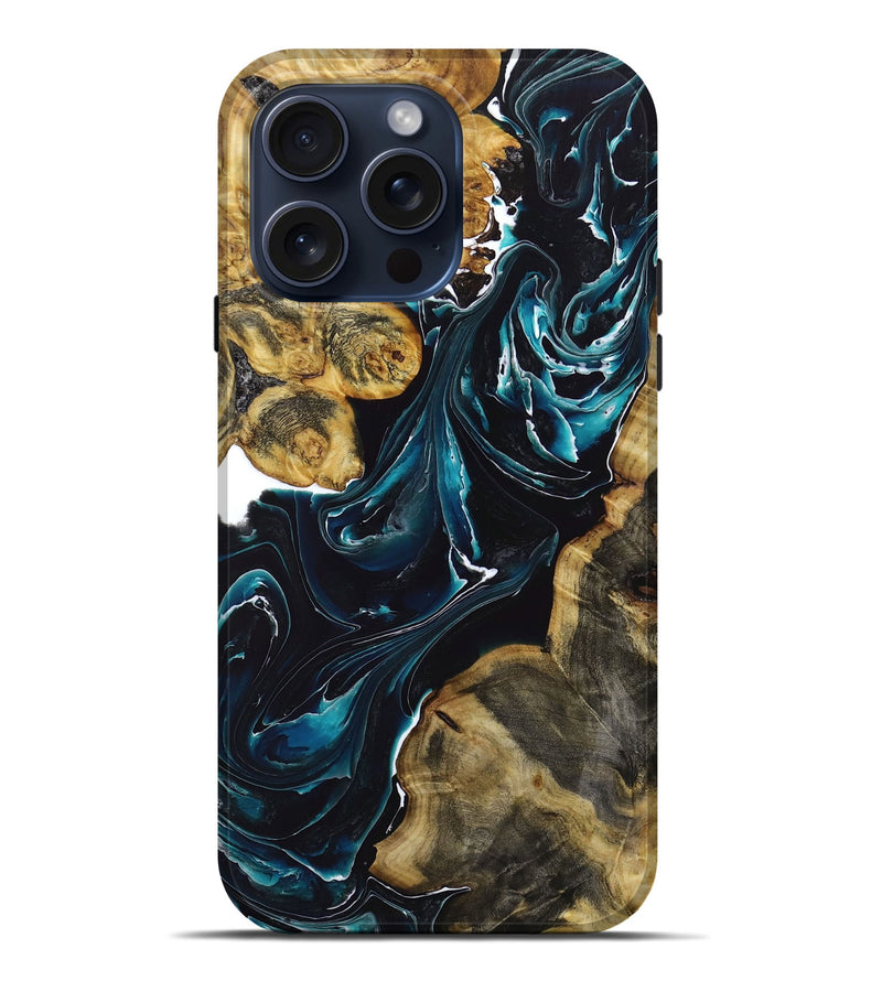 iPhone 15 Pro Max Wood+Resin Live Edge Phone Case - Hattie (Green, 664351)