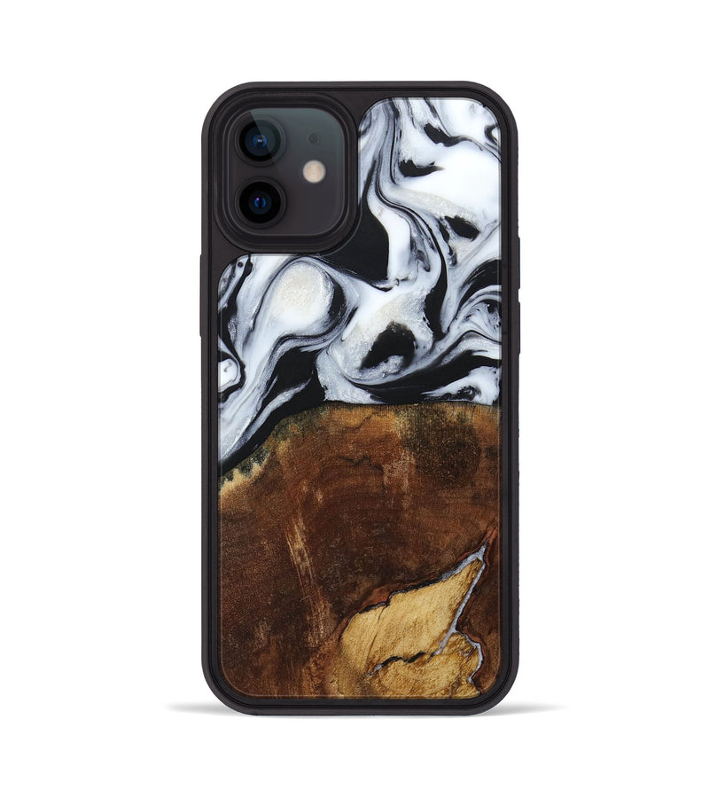 iPhone 12 Wood+Resin Phone Case - Laverne (Black & White, 664695)