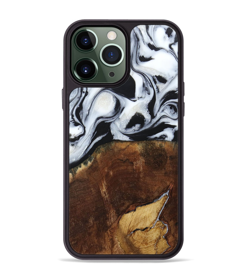 iPhone 13 Pro Max Wood+Resin Phone Case - Laverne (Black & White, 664695)