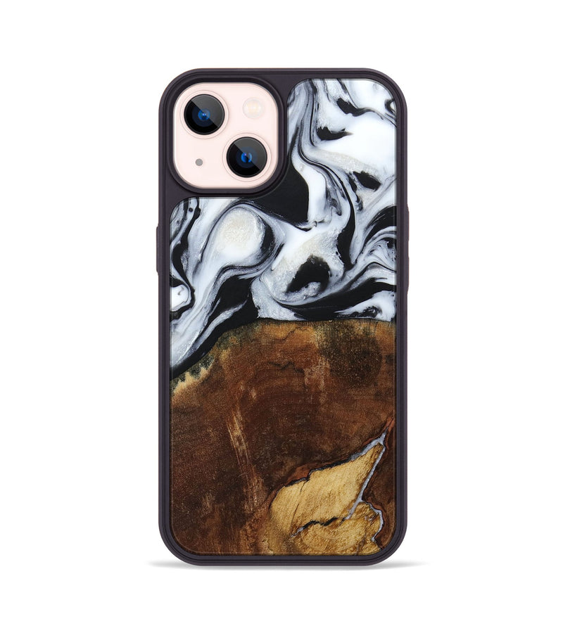 iPhone 14 Wood+Resin Phone Case - Laverne (Black & White, 664695)