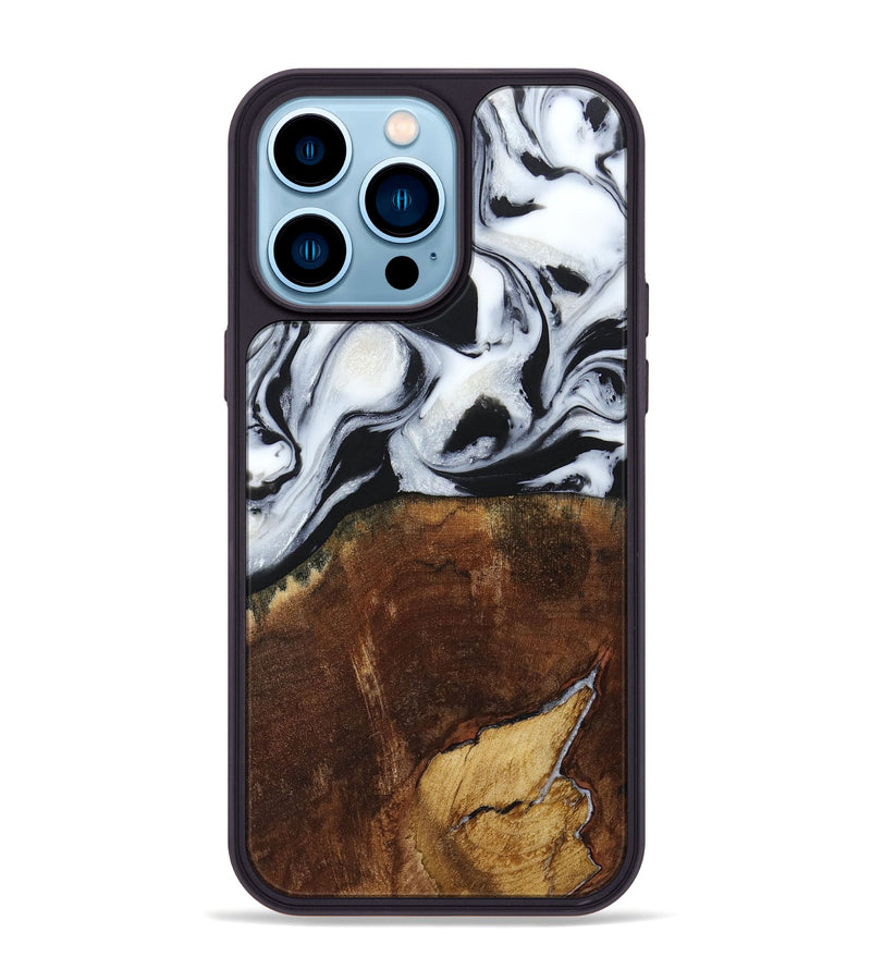 iPhone 14 Pro Max Wood+Resin Phone Case - Laverne (Black & White, 664695)