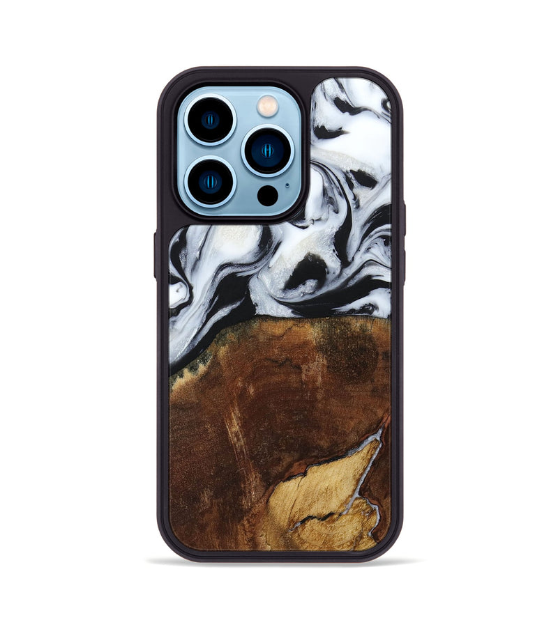 iPhone 14 Pro Wood+Resin Phone Case - Laverne (Black & White, 664695)