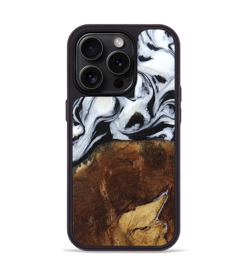 iPhone 15 Pro Wood+Resin Phone Case - Laverne (Black & White, 664695)