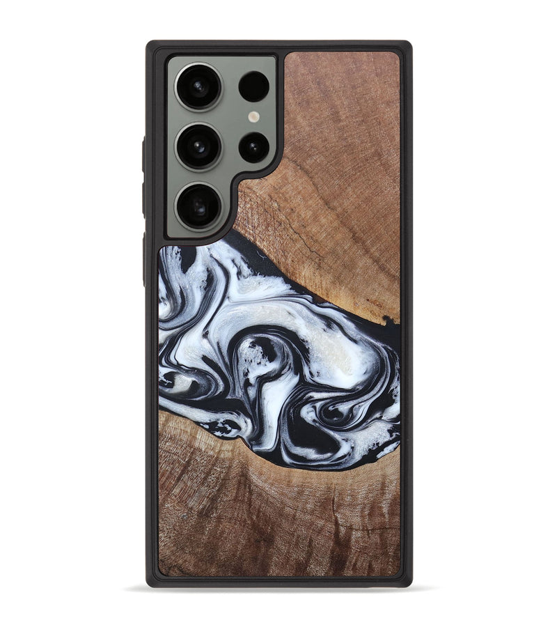 Galaxy S23 Ultra Wood+Resin Phone Case - Linda (Black & White, 665190)