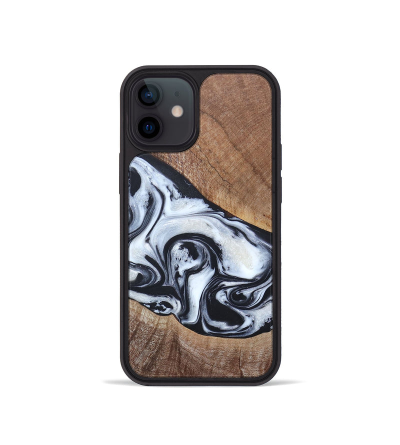 iPhone 12 mini Wood+Resin Phone Case - Linda (Black & White, 665190)