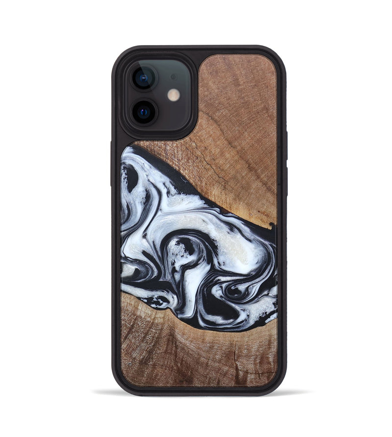 iPhone 12 Wood+Resin Phone Case - Linda (Black & White, 665190)