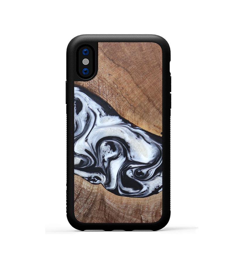 iPhone Xs Wood+Resin Phone Case - Linda (Black & White, 665190)