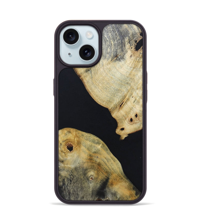iPhone 15 Wood+Resin Phone Case - Patricia (Pure Black, 665286)