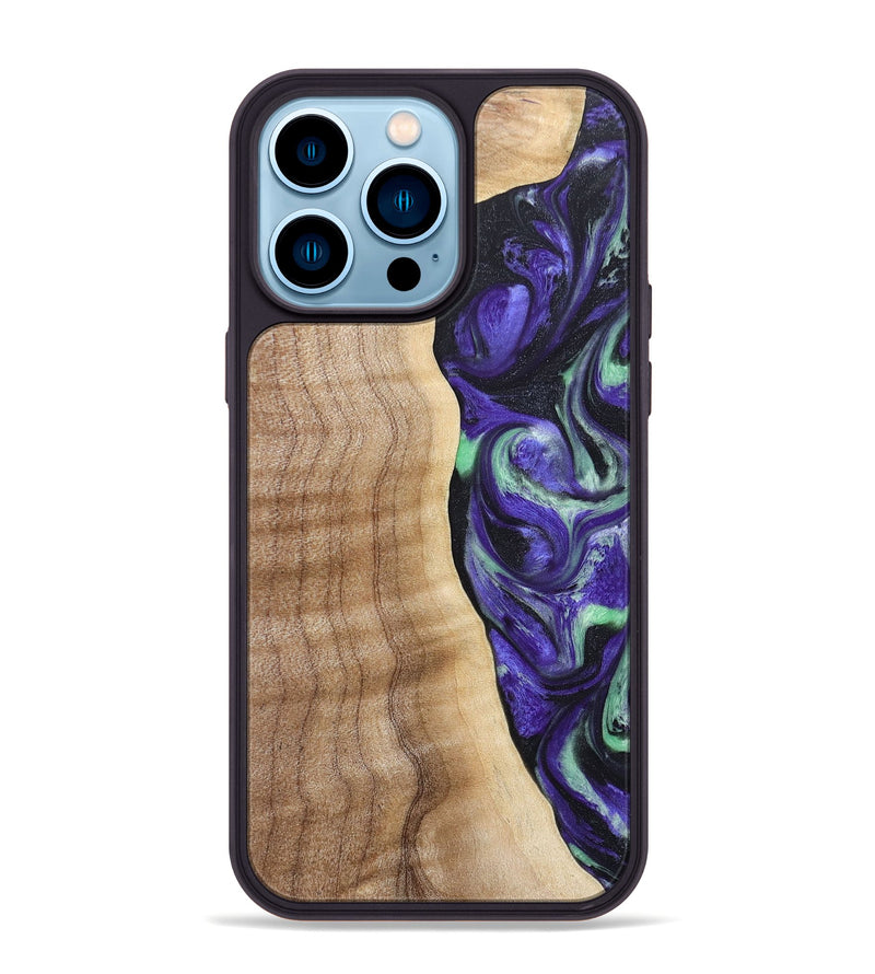 iPhone 14 Pro Max Wood+Resin Phone Case - Charity (Purple, 665469)