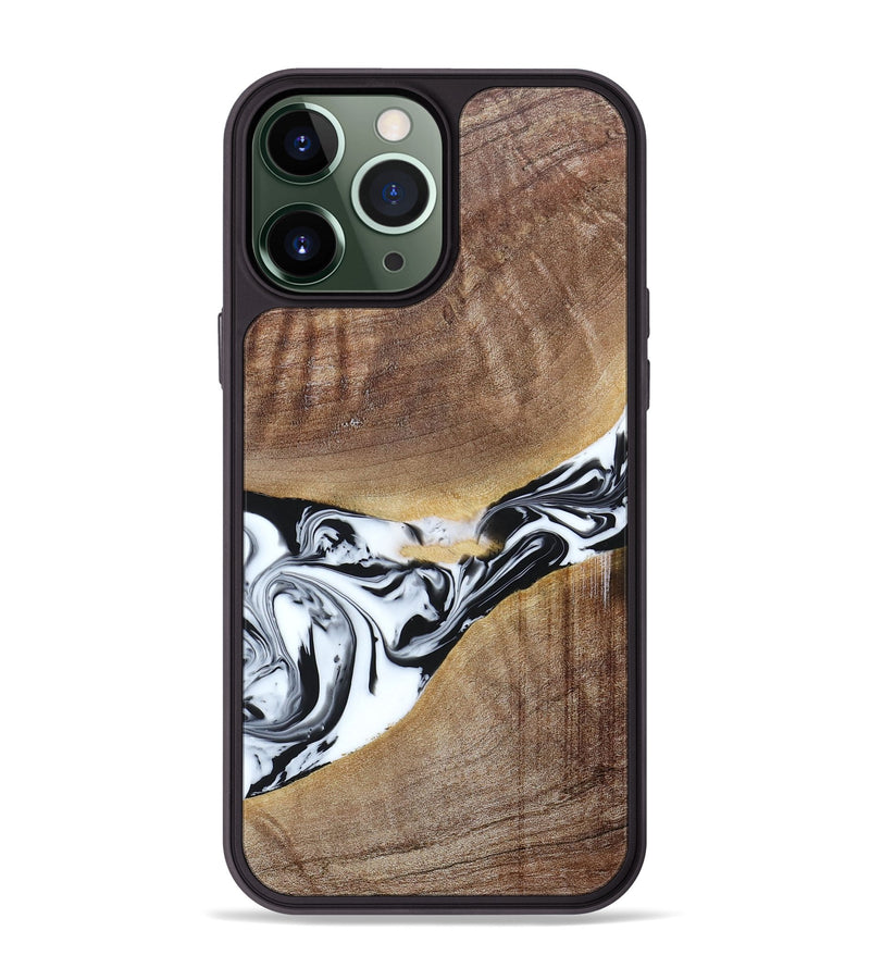 iPhone 13 Pro Max Wood+Resin Phone Case - Melody (Black & White, 665809)