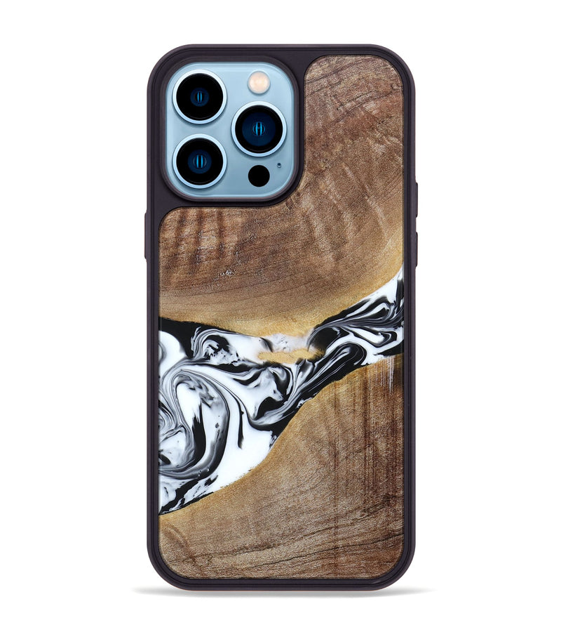 iPhone 14 Pro Max Wood+Resin Phone Case - Melody (Black & White, 665809)