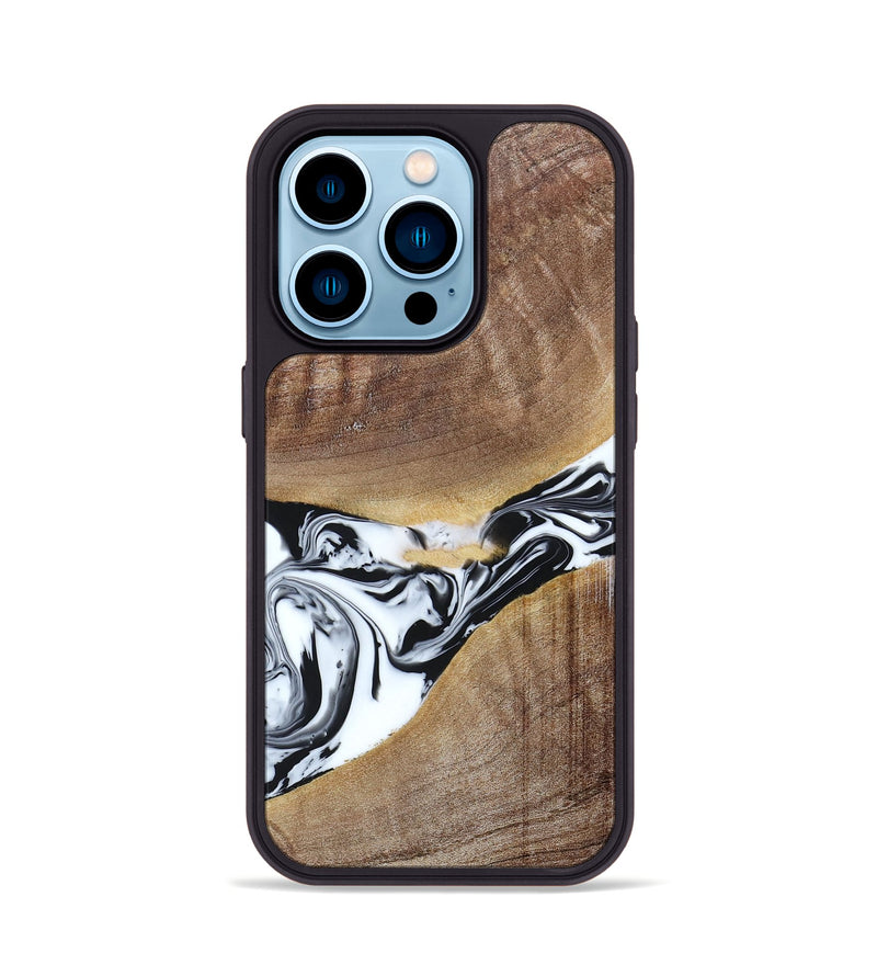 iPhone 14 Pro Wood+Resin Phone Case - Melody (Black & White, 665809)