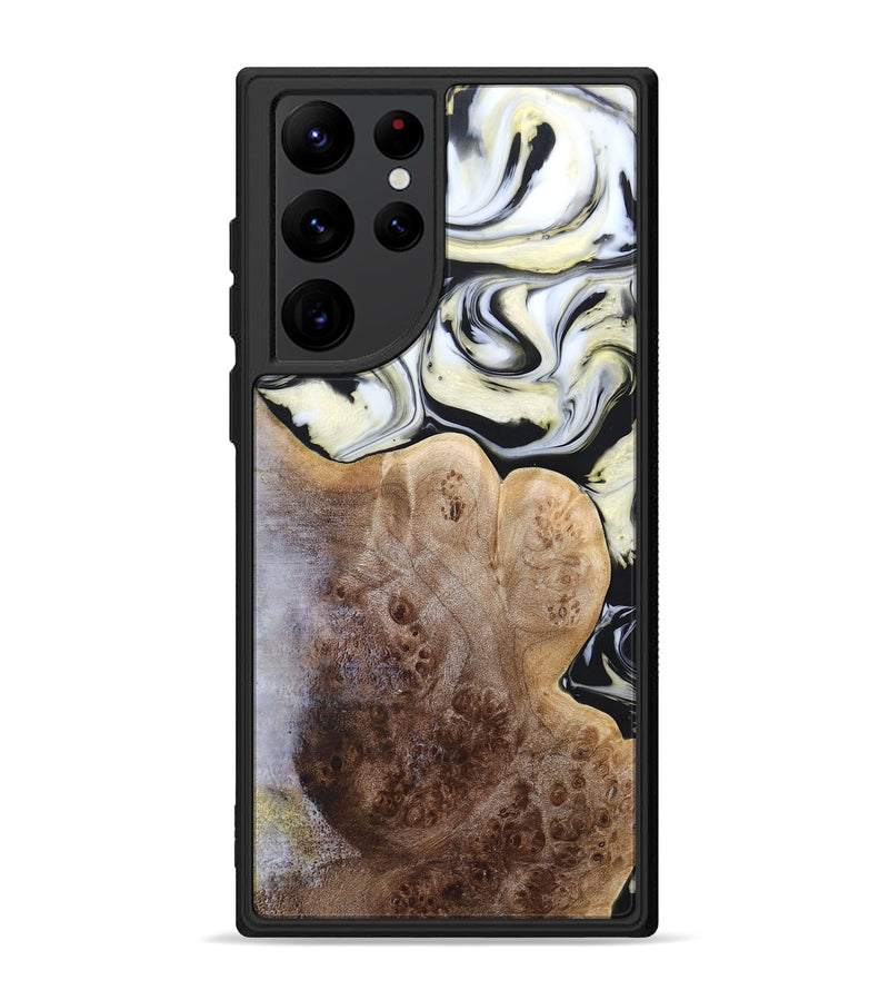 Galaxy S22 Ultra Wood+Resin Phone Case - Melba (Black & White, 665866)