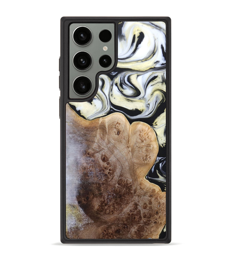 Galaxy S23 Ultra Wood+Resin Phone Case - Melba (Black & White, 665866)