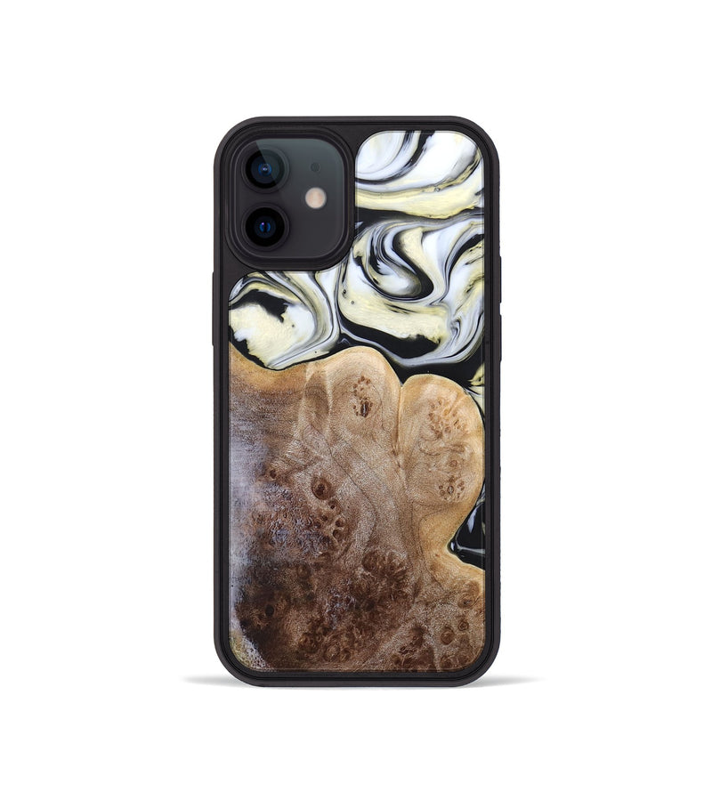 iPhone 12 mini Wood+Resin Phone Case - Melba (Black & White, 665866)