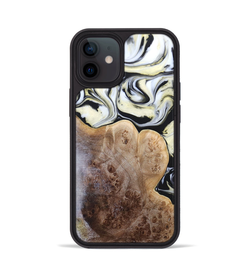 iPhone 12 Wood+Resin Phone Case - Melba (Black & White, 665866)