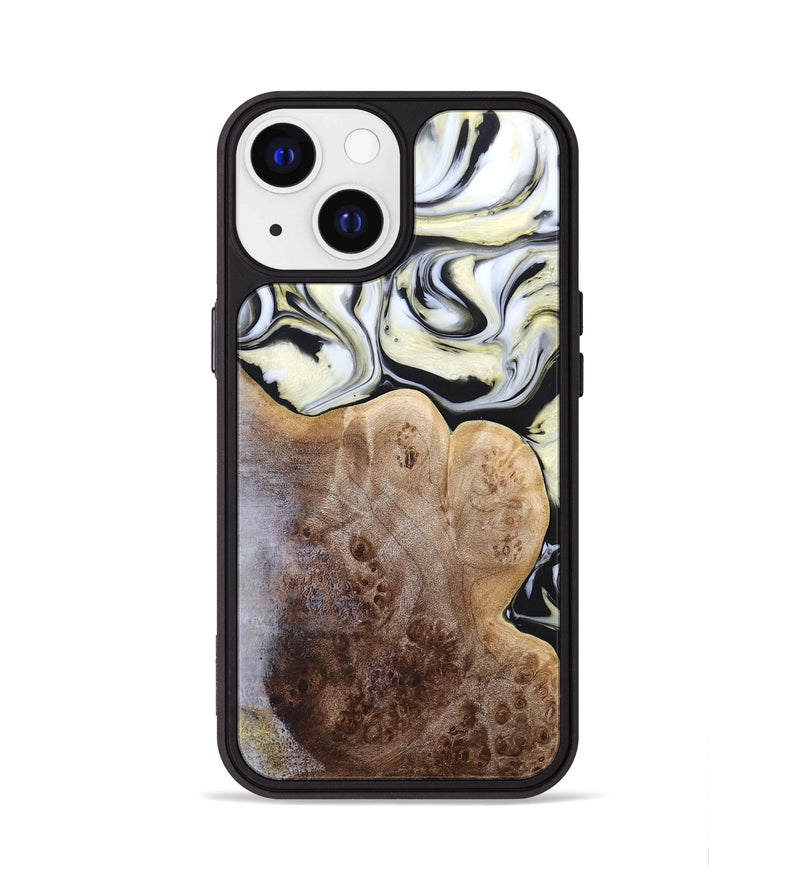 iPhone 13 Wood+Resin Phone Case - Melba (Black & White, 665866)