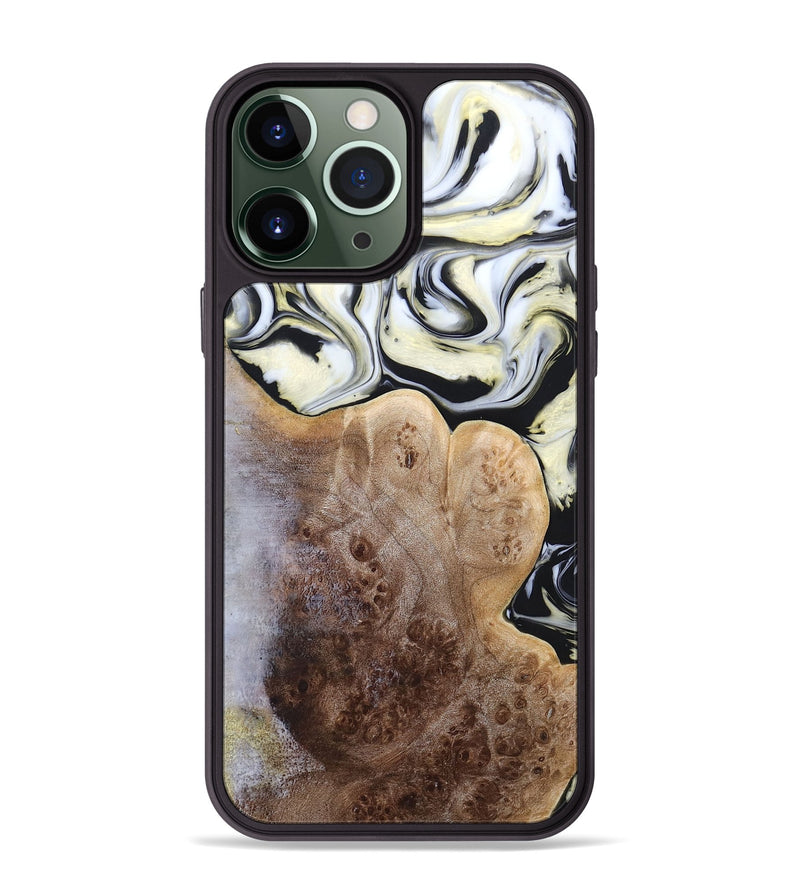 iPhone 13 Pro Max Wood+Resin Phone Case - Melba (Black & White, 665866)