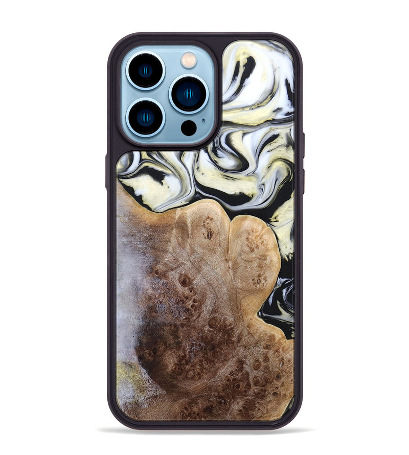 iPhone 14 Pro Max Wood+Resin Phone Case - Melba (Black & White, 665866)