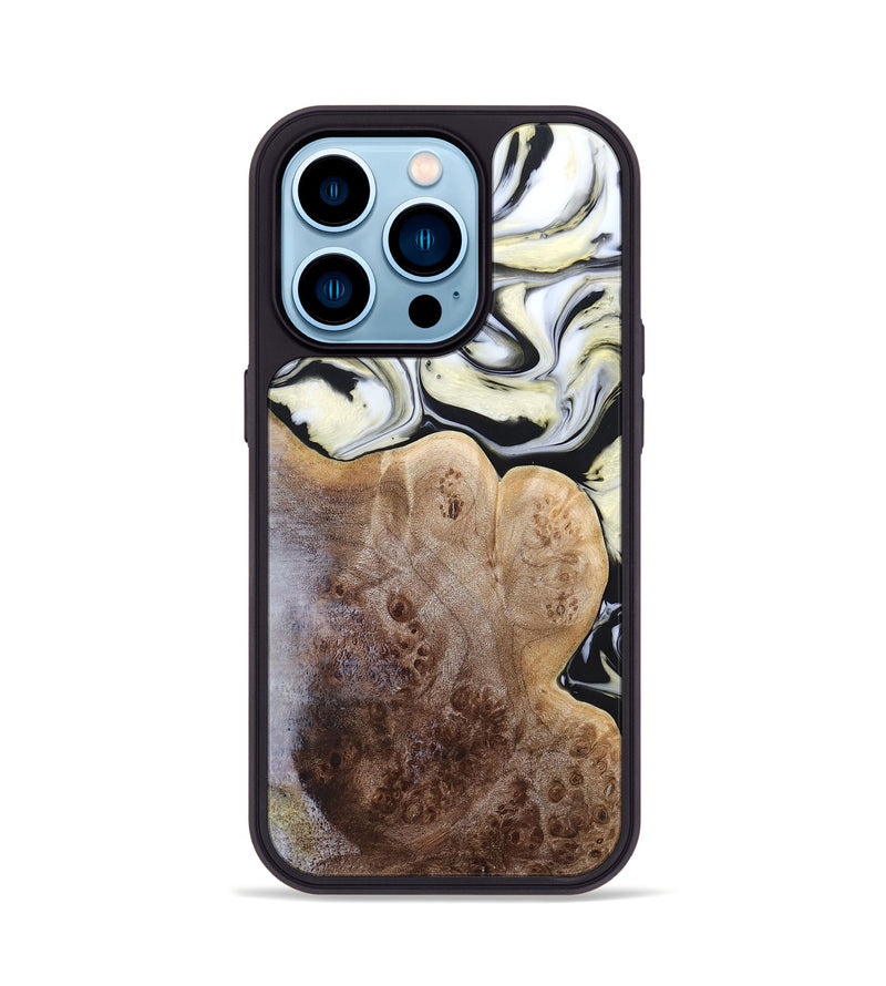iPhone 14 Pro Wood+Resin Phone Case - Melba (Black & White, 665866)