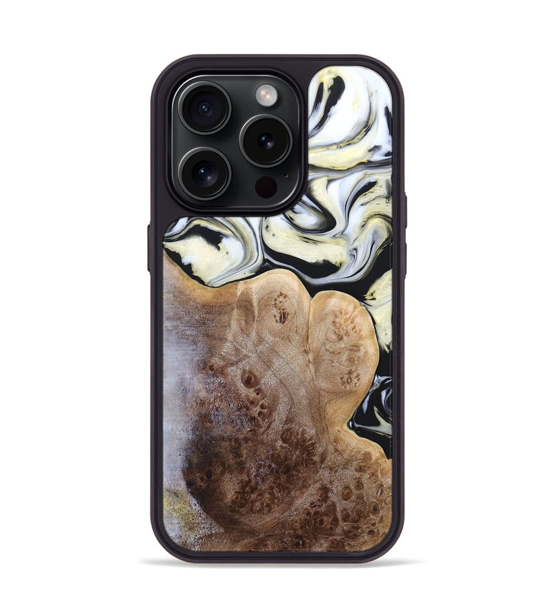 iPhone 15 Pro Wood+Resin Phone Case - Melba (Black & White, 665866)