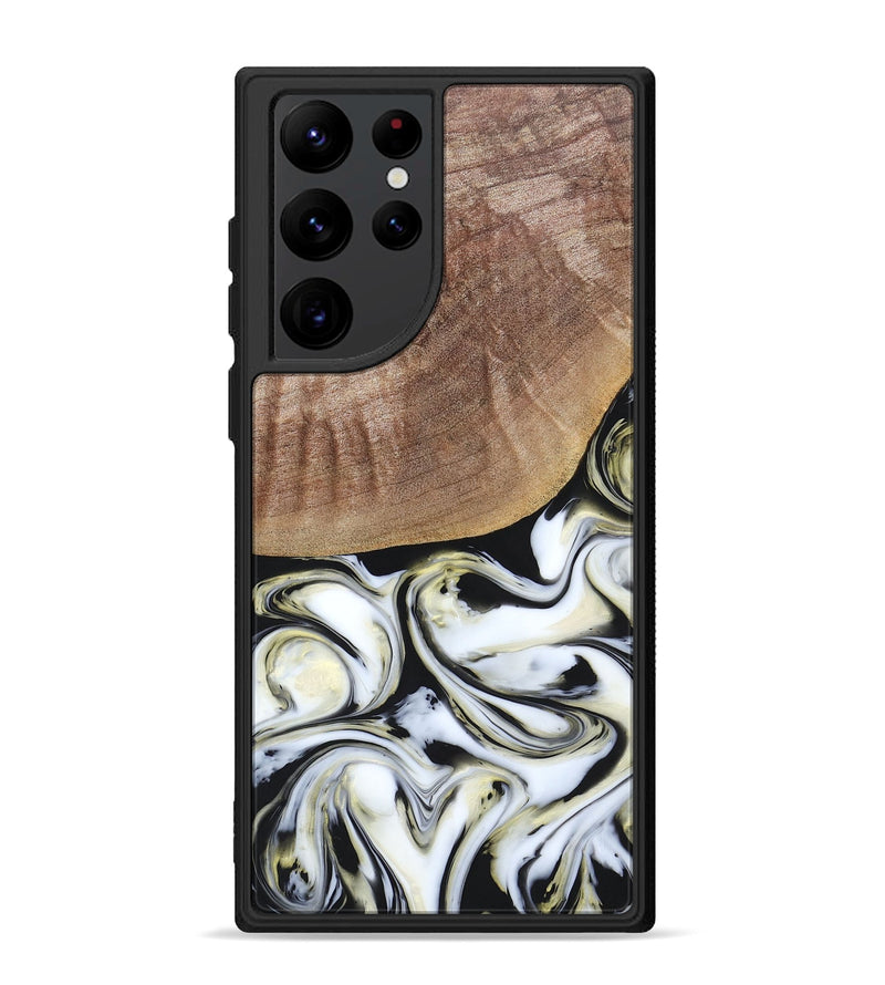 Galaxy S22 Ultra Wood+Resin Phone Case - Lisa (Black & White, 665869)