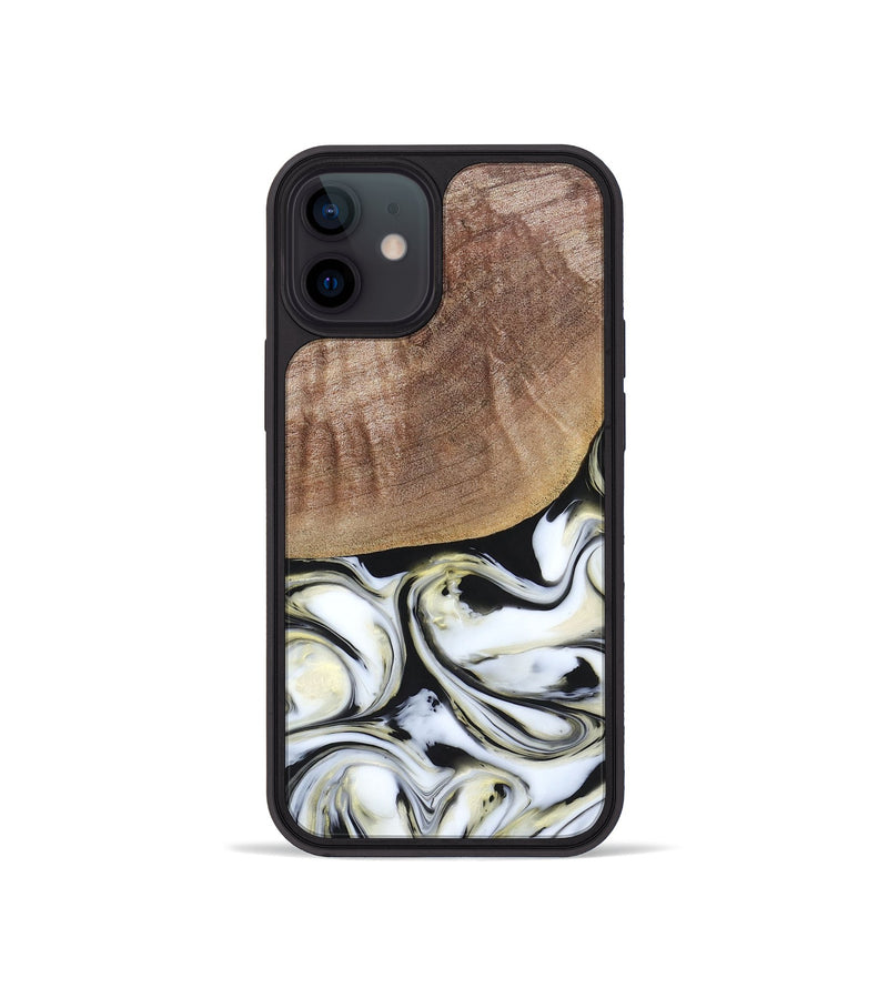 iPhone 12 mini Wood+Resin Phone Case - Lisa (Black & White, 665869)