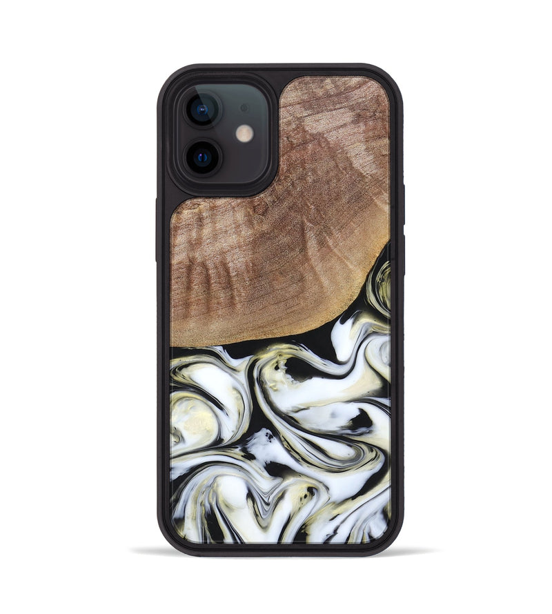 iPhone 12 Wood+Resin Phone Case - Lisa (Black & White, 665869)
