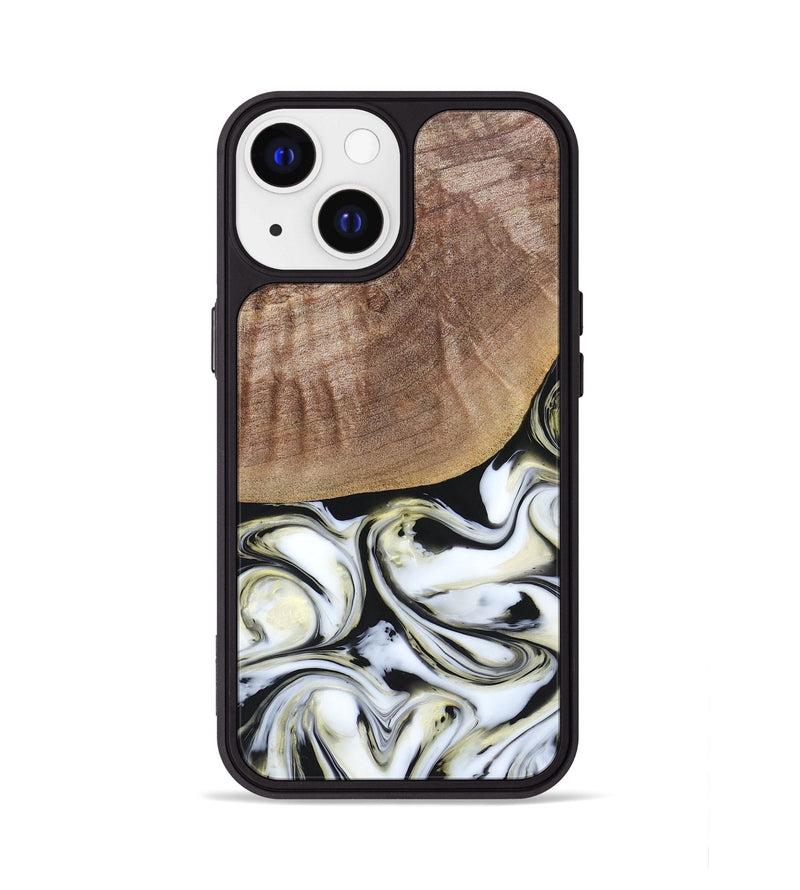 iPhone 13 Wood+Resin Phone Case - Lisa (Black & White, 665869)