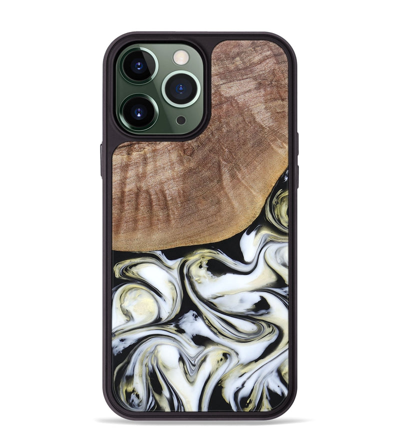 iPhone 13 Pro Max Wood+Resin Phone Case - Lisa (Black & White, 665869)