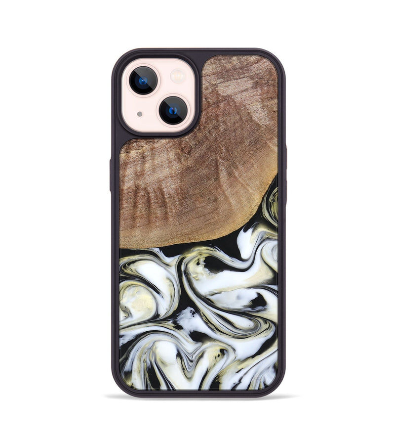 iPhone 14 Wood+Resin Phone Case - Lisa (Black & White, 665869)