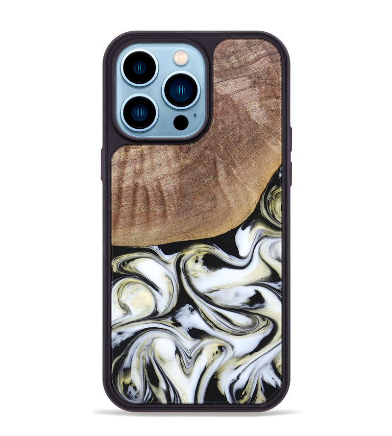 iPhone 14 Pro Max Wood+Resin Phone Case - Lisa (Black & White, 665869)