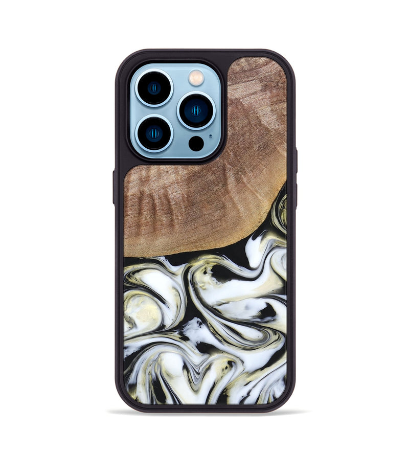 iPhone 14 Pro Wood+Resin Phone Case - Lisa (Black & White, 665869)