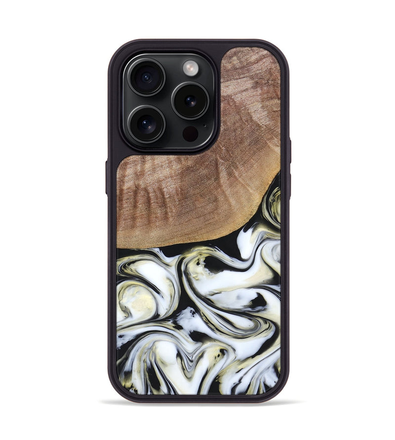iPhone 15 Pro Wood+Resin Phone Case - Lisa (Black & White, 665869)