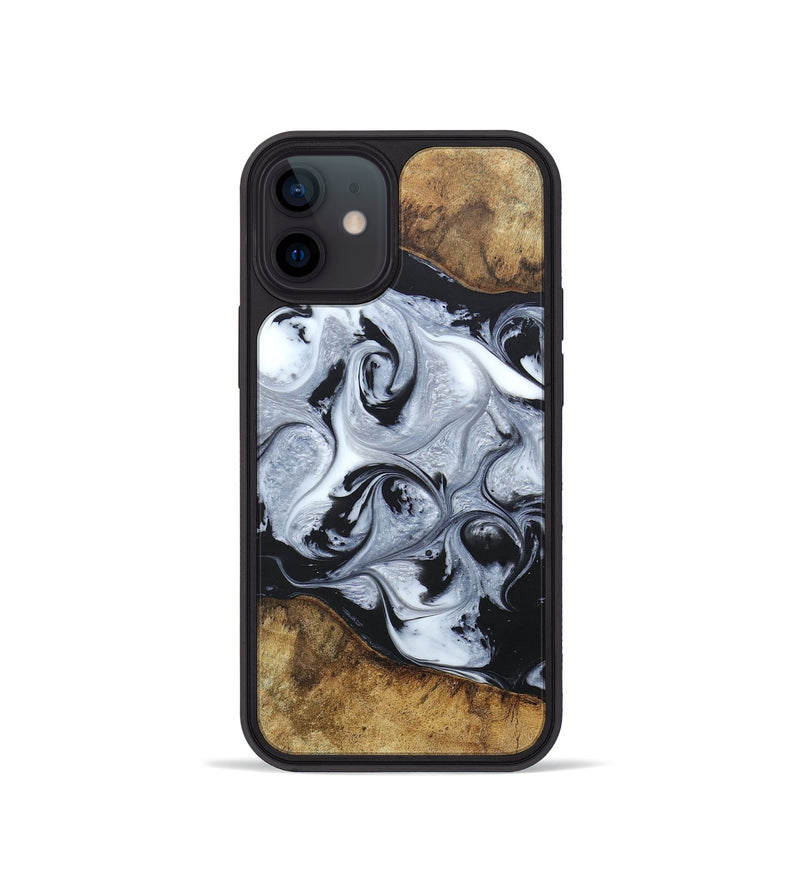 iPhone 12 mini Wood+Resin Phone Case - Jimmie (Black & White, 666117)