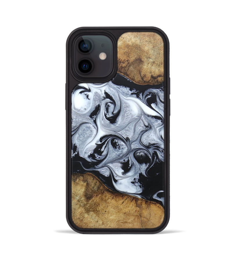 iPhone 12 Wood+Resin Phone Case - Jimmie (Black & White, 666117)