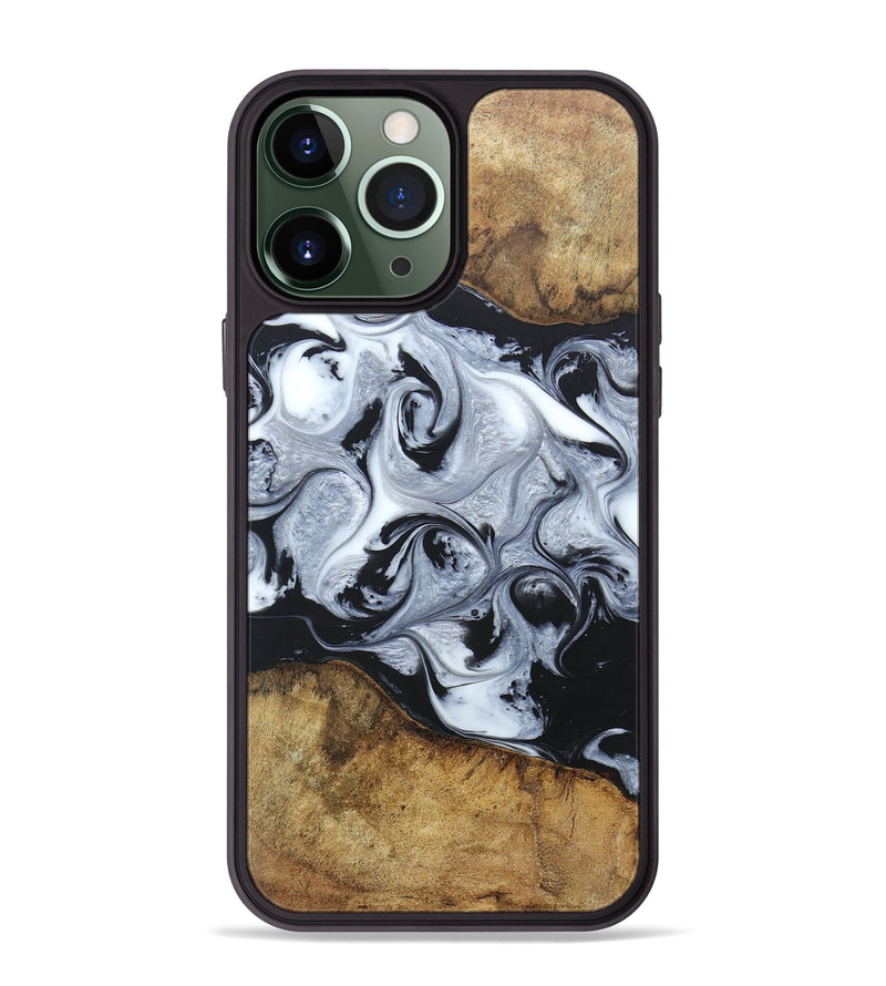iPhone 13 Pro Max Wood+Resin Phone Case - Jimmie (Black & White, 666117)