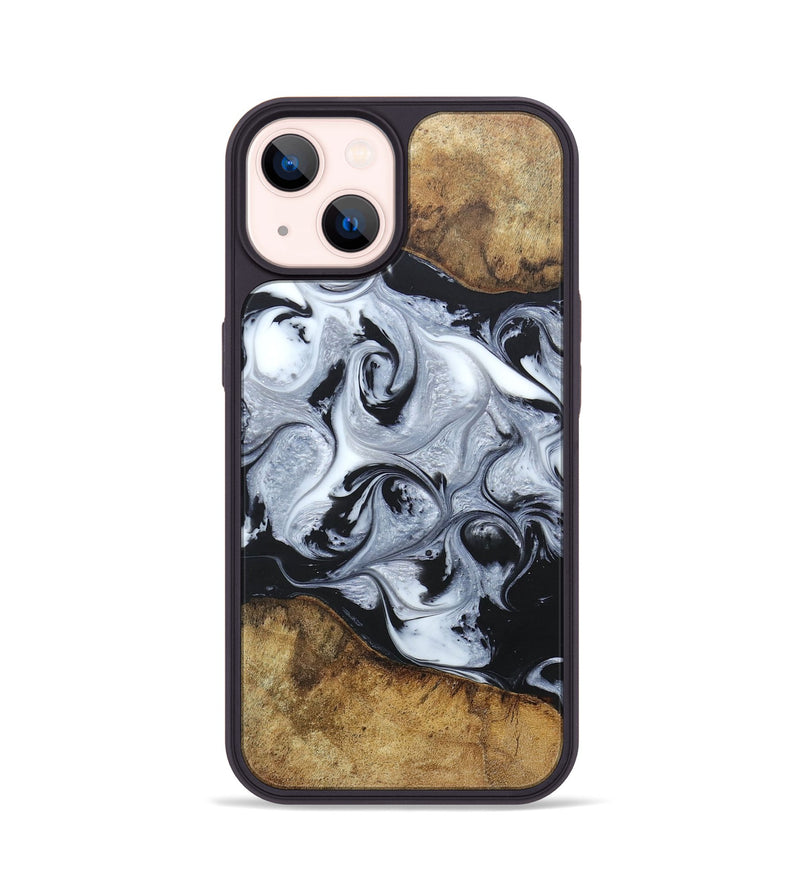 iPhone 14 Wood+Resin Phone Case - Jimmie (Black & White, 666117)