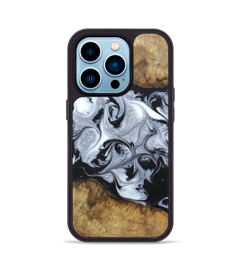 iPhone 14 Pro Wood+Resin Phone Case - Jimmie (Black & White, 666117)
