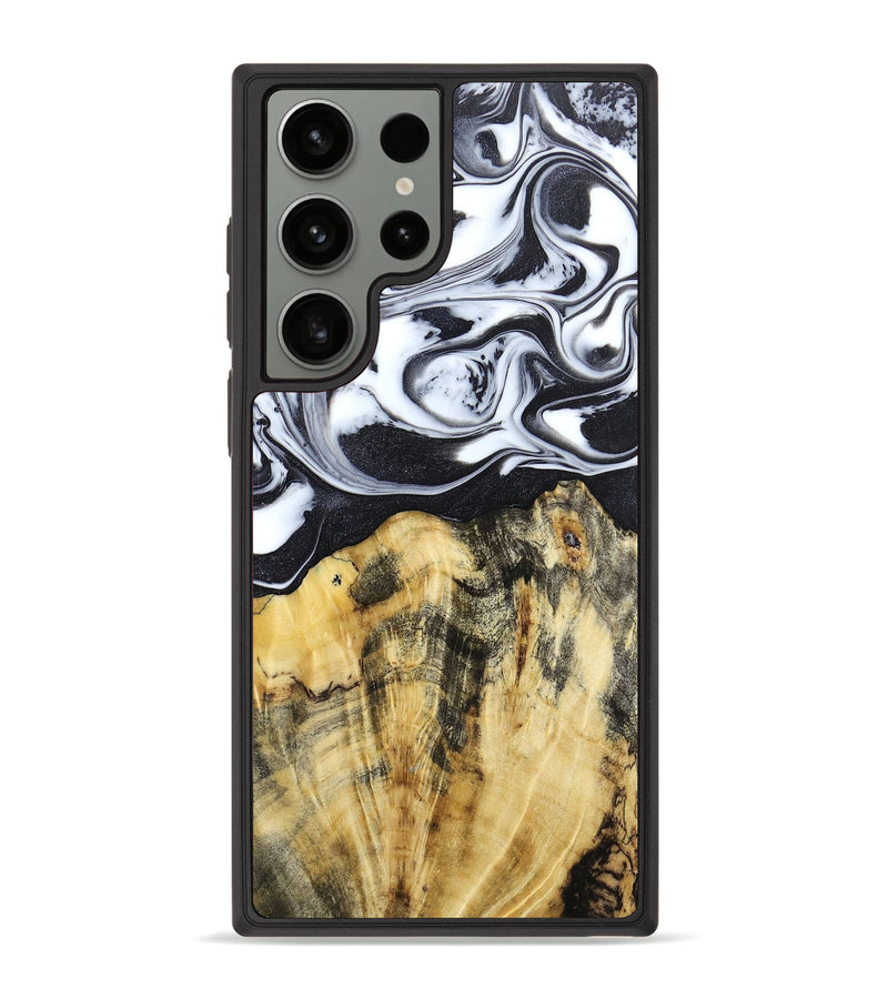 Galaxy S23 Ultra Wood+Resin Phone Case - Vivian (Black & White, 666799)