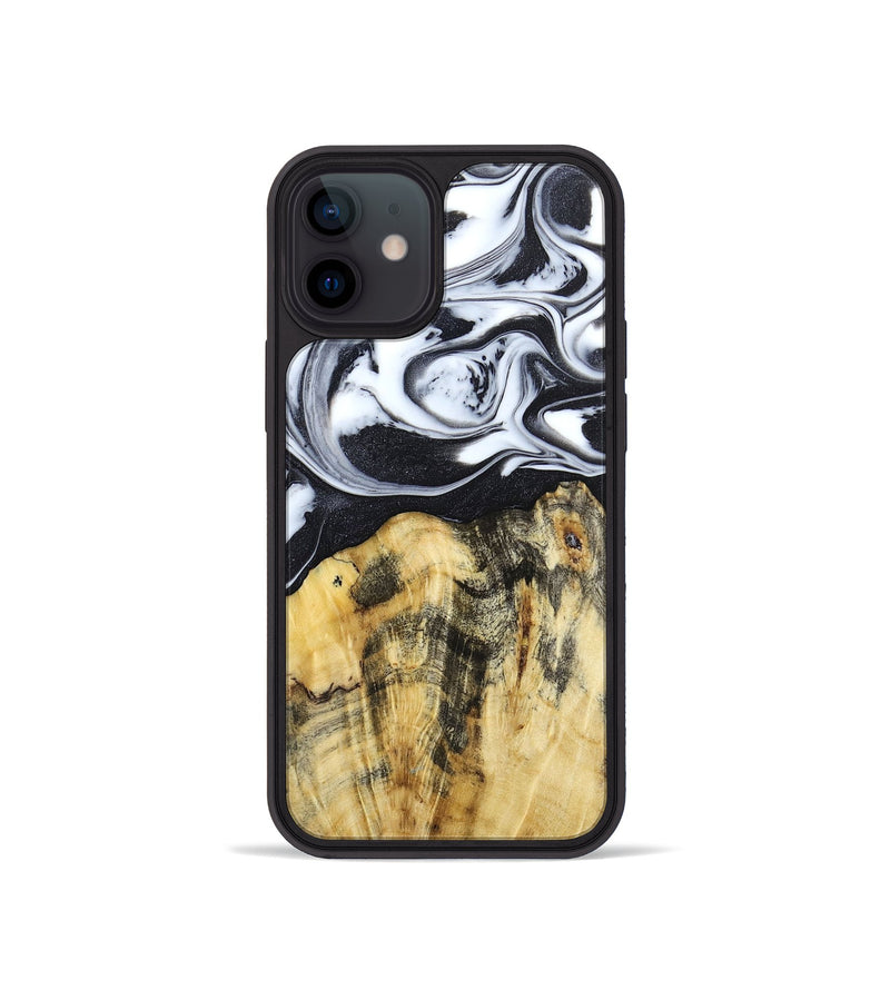 iPhone 12 mini Wood+Resin Phone Case - Vivian (Black & White, 666799)