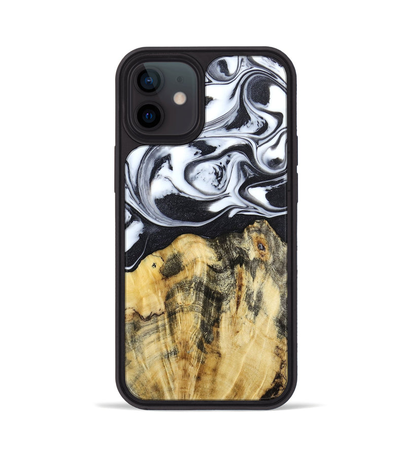 iPhone 12 Wood+Resin Phone Case - Vivian (Black & White, 666799)