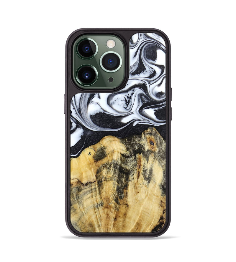 iPhone 13 Pro Wood+Resin Phone Case - Vivian (Black & White, 666799)