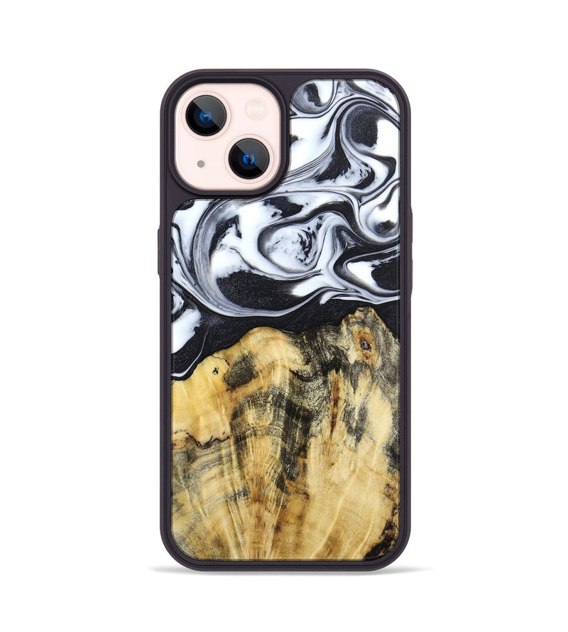 iPhone 14 Wood+Resin Phone Case - Vivian (Black & White, 666799)