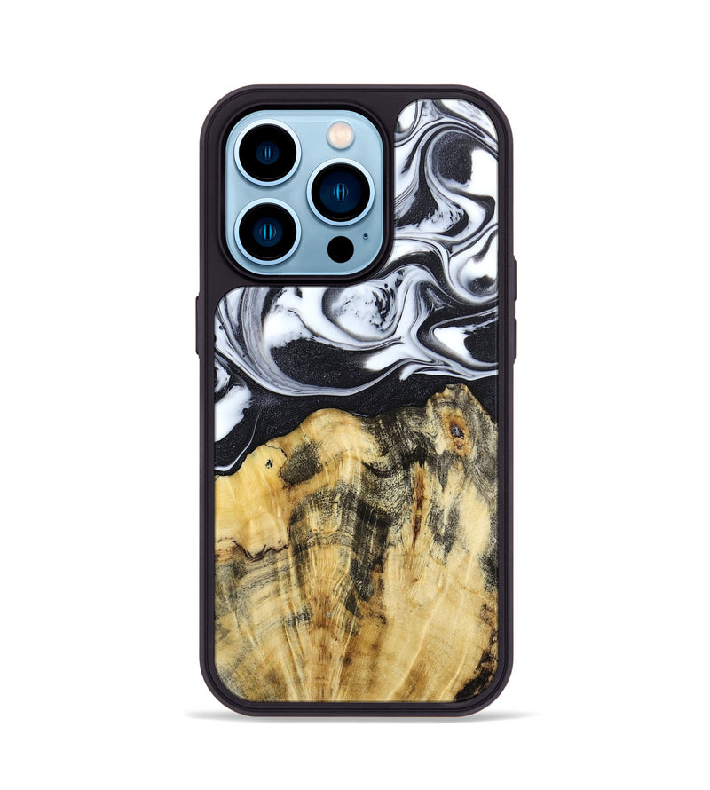iPhone 14 Pro Wood+Resin Phone Case - Vivian (Black & White, 666799)